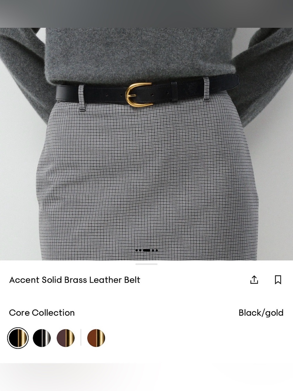 Aritzia Accent Solid Brass Black/Gold Leather Belt